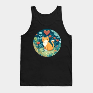 Orange Cat Heart In The Garden - Love Cats Tank Top